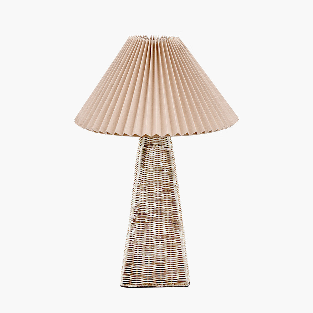 Seacomb Rattan Pyramid Table Lamp Base with Amelia 35cm Natural Linen Hard Pleat Tapered Lampshade
