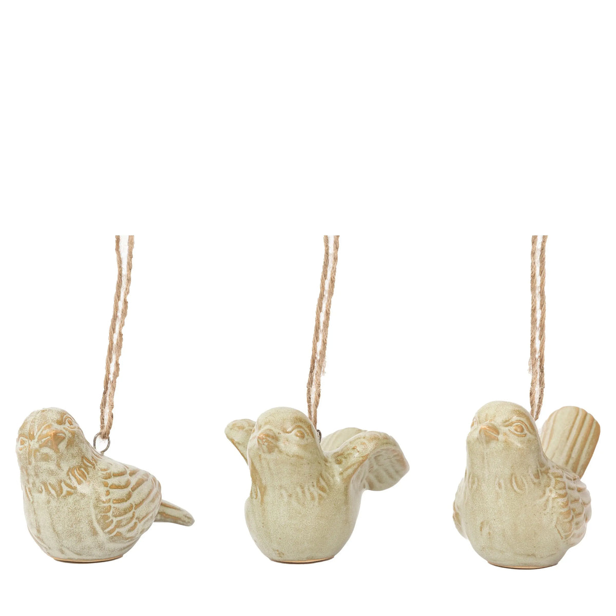 Pearly White Hanging Bird Ornaments 3pk