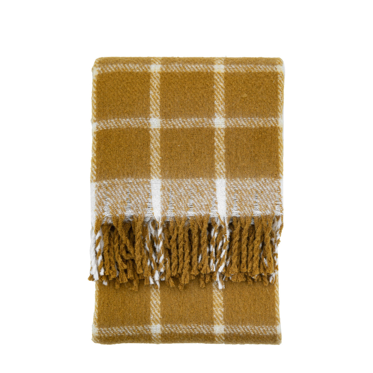 Poly Faux Mohair Check Throw Mustard