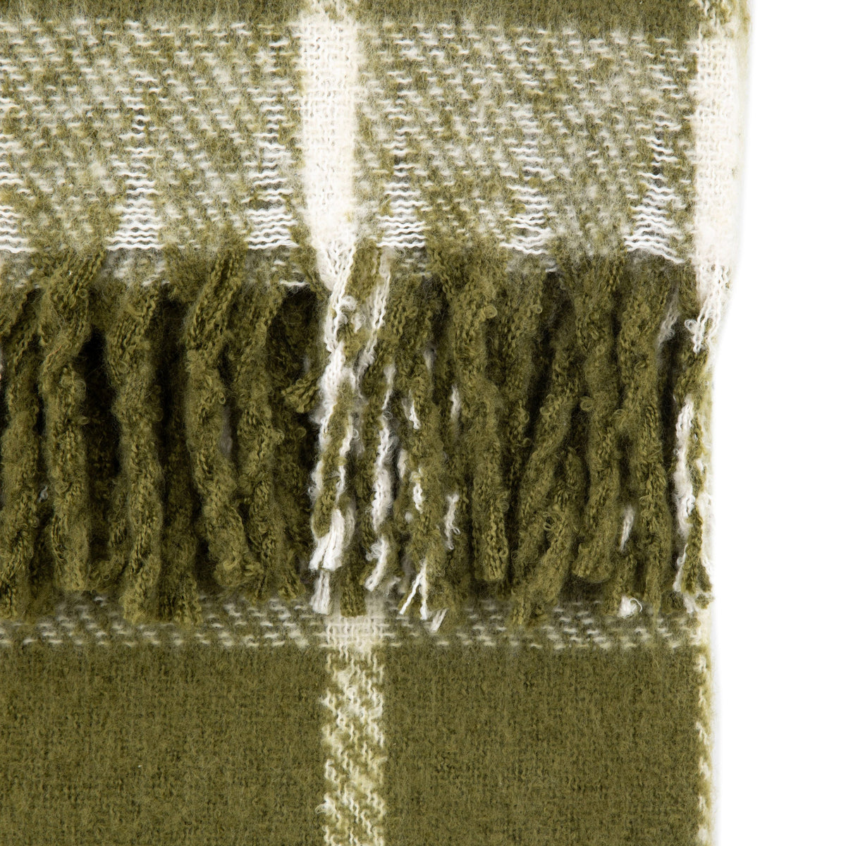 Poly Faux Mohair Check Throw Green