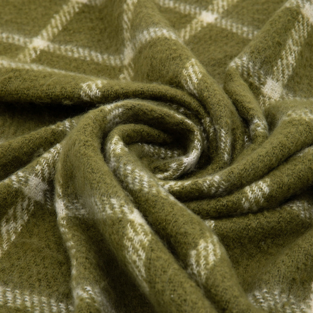 Poly Faux Mohair Check Throw Green