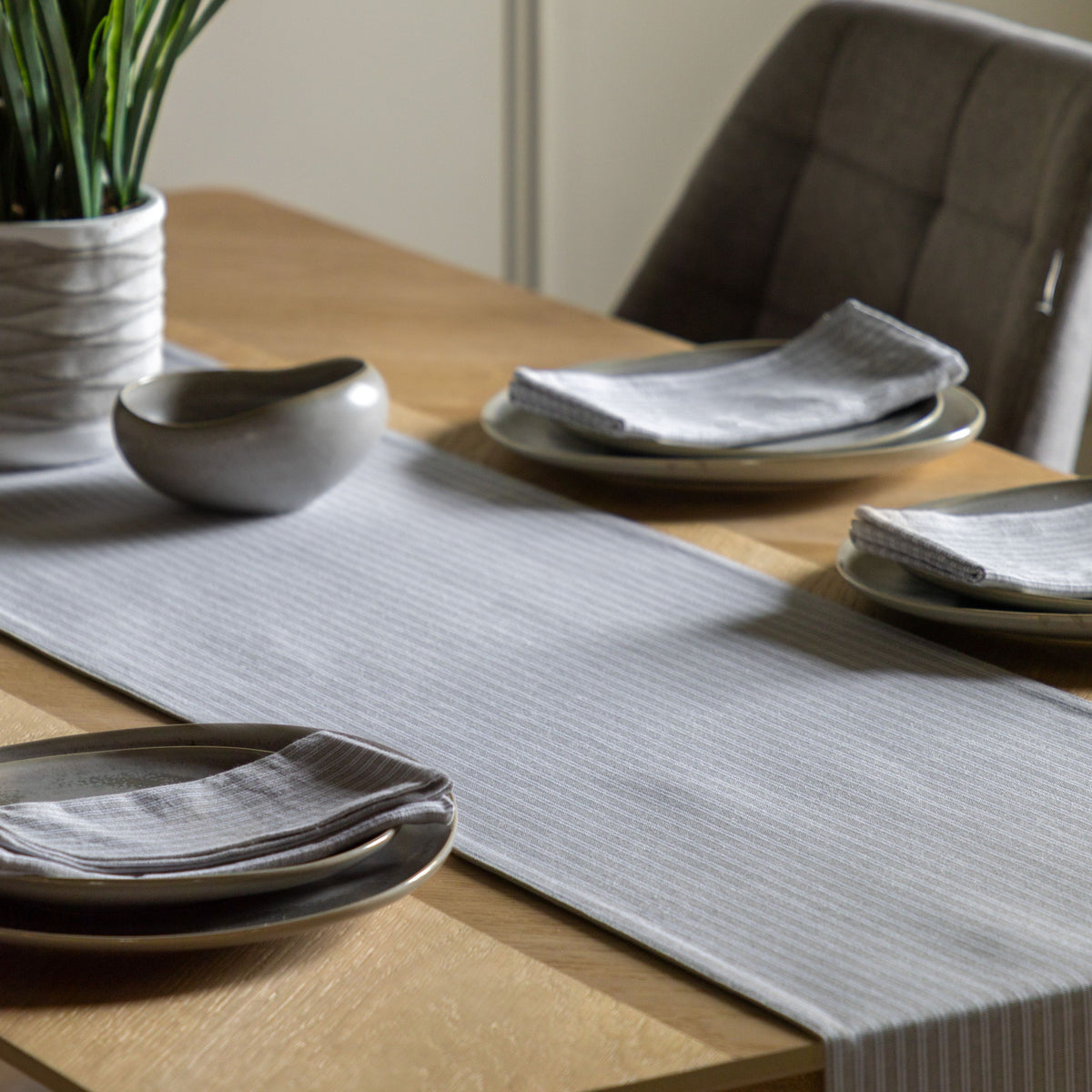 Woven Striped Table Runner Grey Small