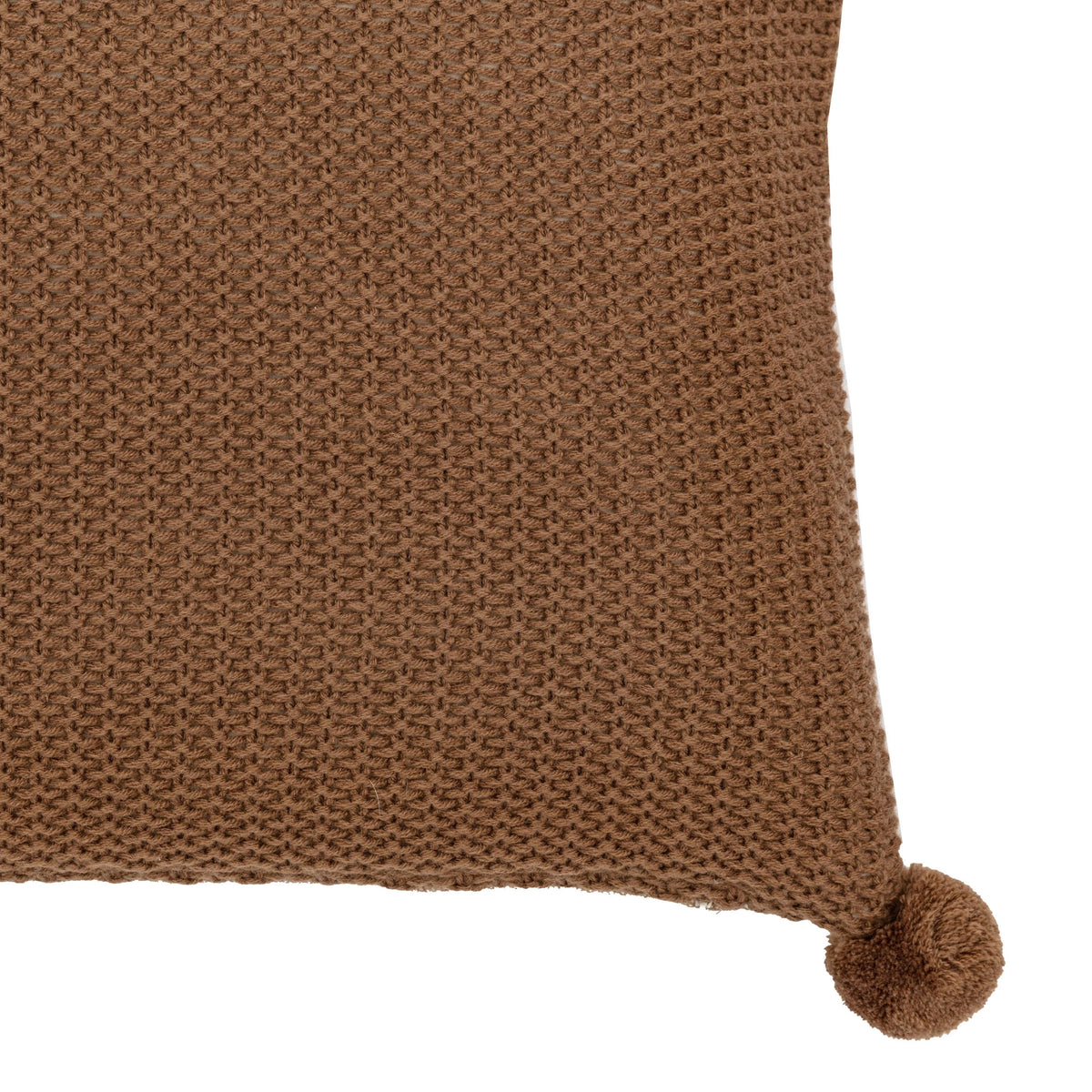 Moss Stitched Pom Pom Cushion Tan