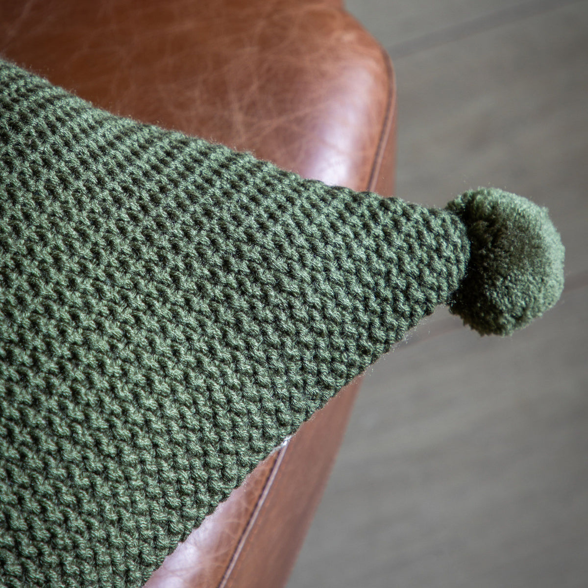 Moss Stitched PomPom Cushion Olive