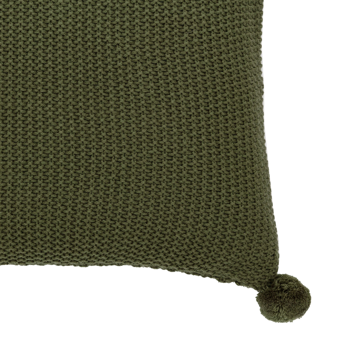Moss Stitched PomPom Cushion Olive