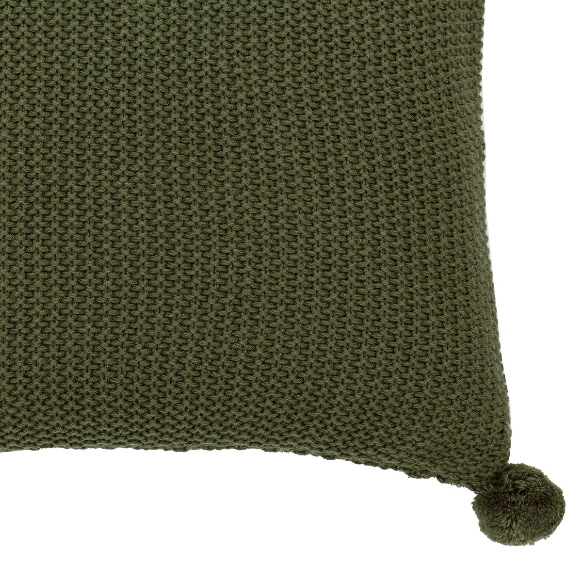 Moss Stitched PomPom Cushion Olive