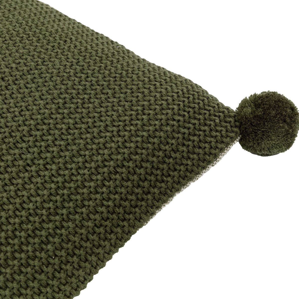 Moss Stitched PomPom Cushion Olive