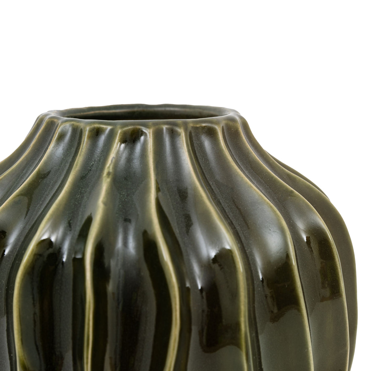 Organic Ribbed Vase Olive Small