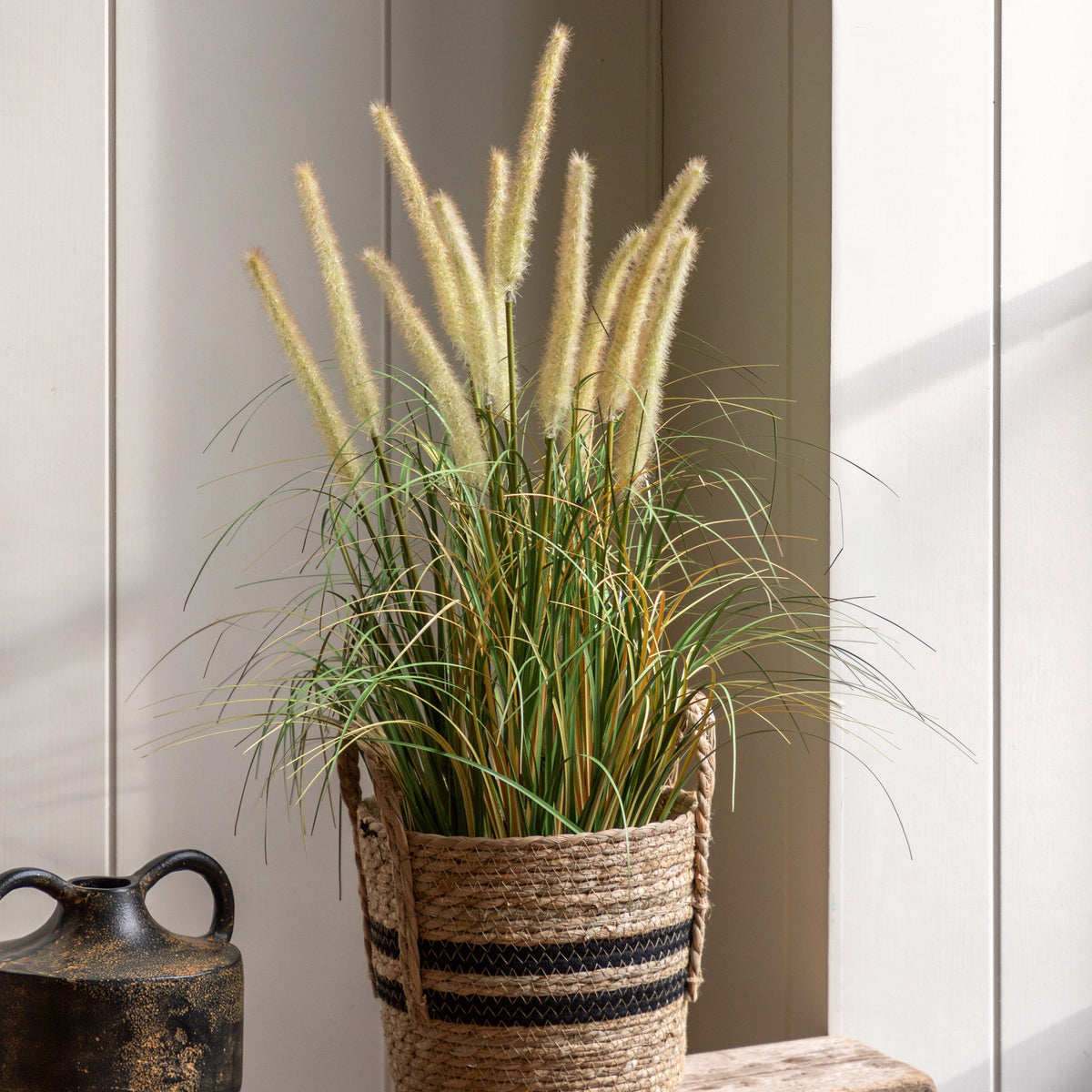 Potted Grass with Cattail Seed Heads Small