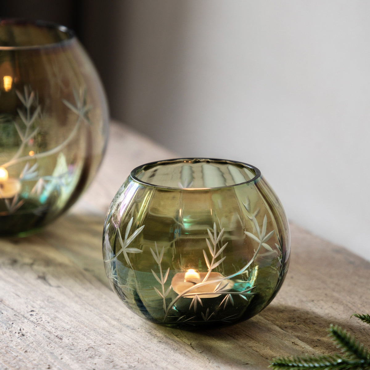 Floral Etched Iridescent Tealight Holder Small