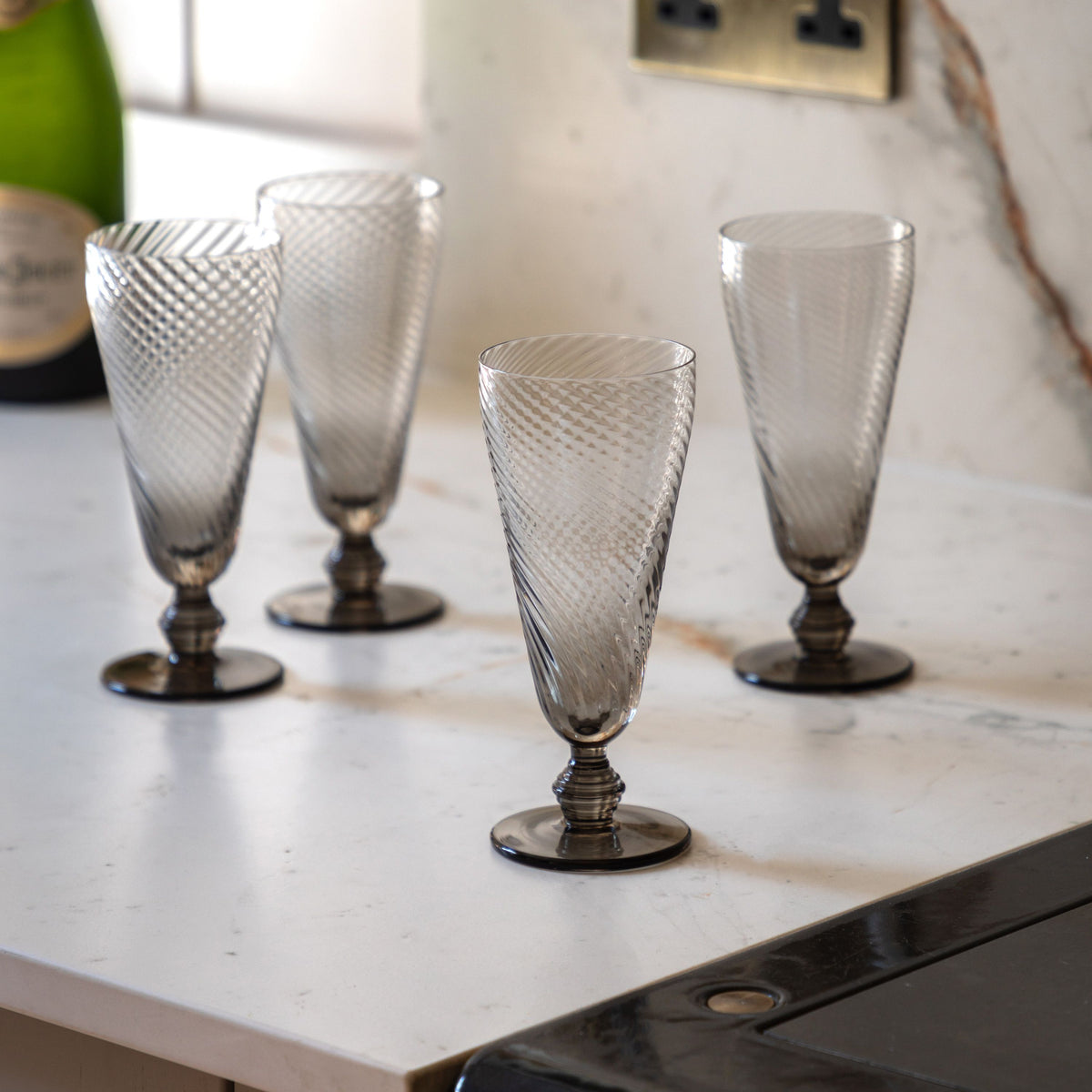 Swirl Flute Glass Smoked Grey 4pk