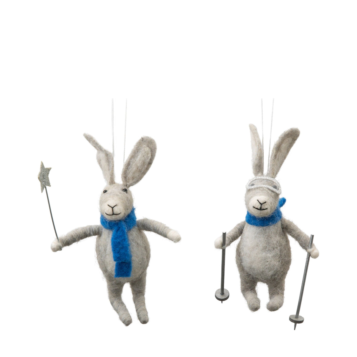Skiing Hares Grey Set of 2