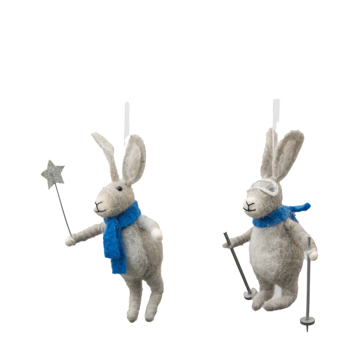 Skiing Hares Grey Set of 2