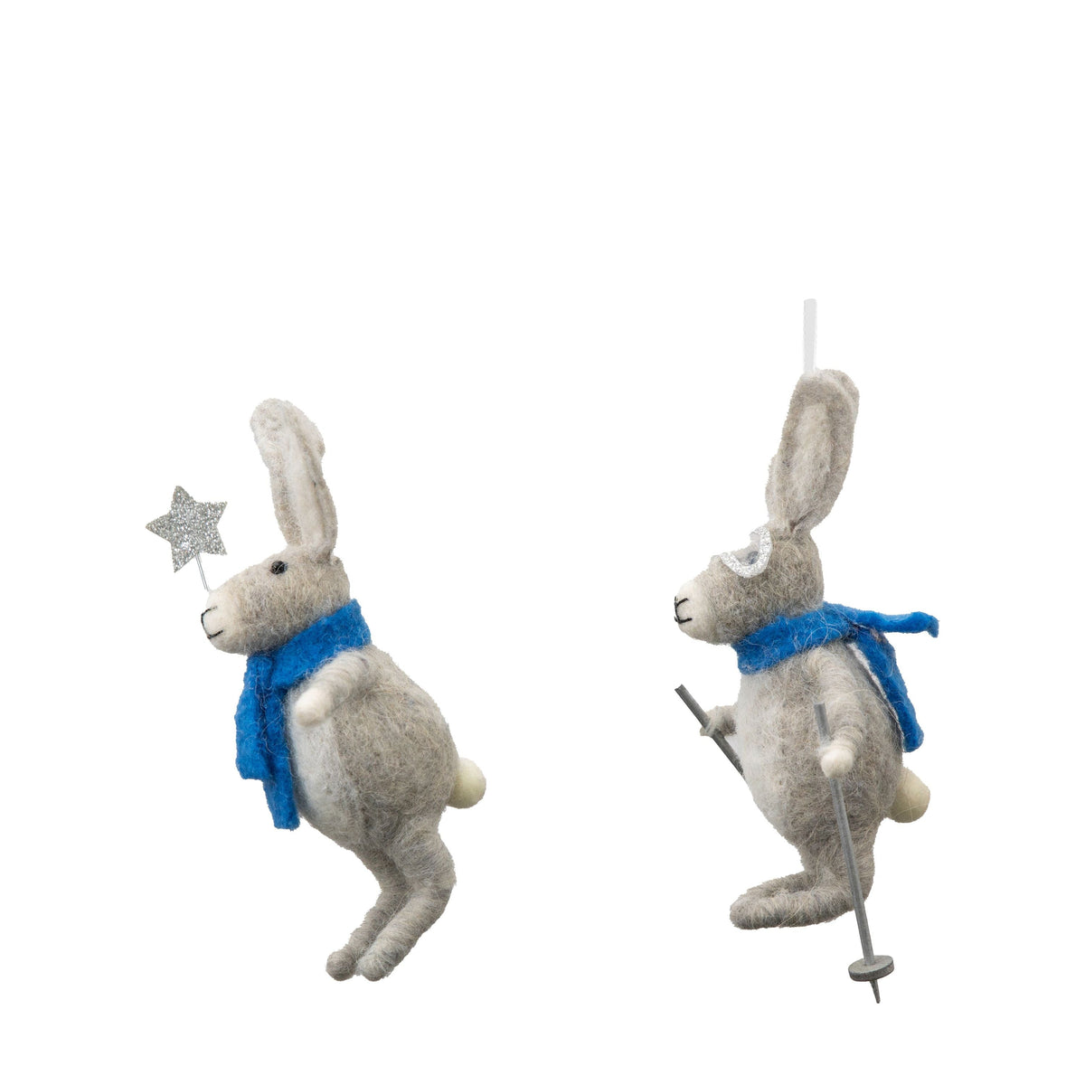 Skiing Hares Grey Set of 2