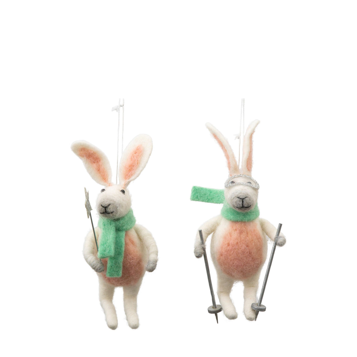 Skiing Hares White Set of 2