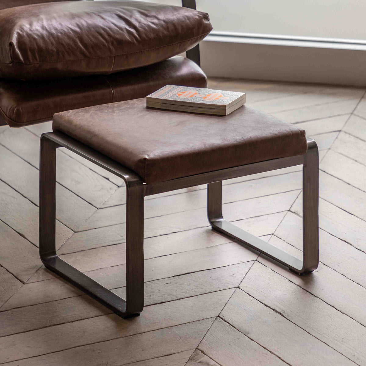 Fabien Footstool Brown Leather
