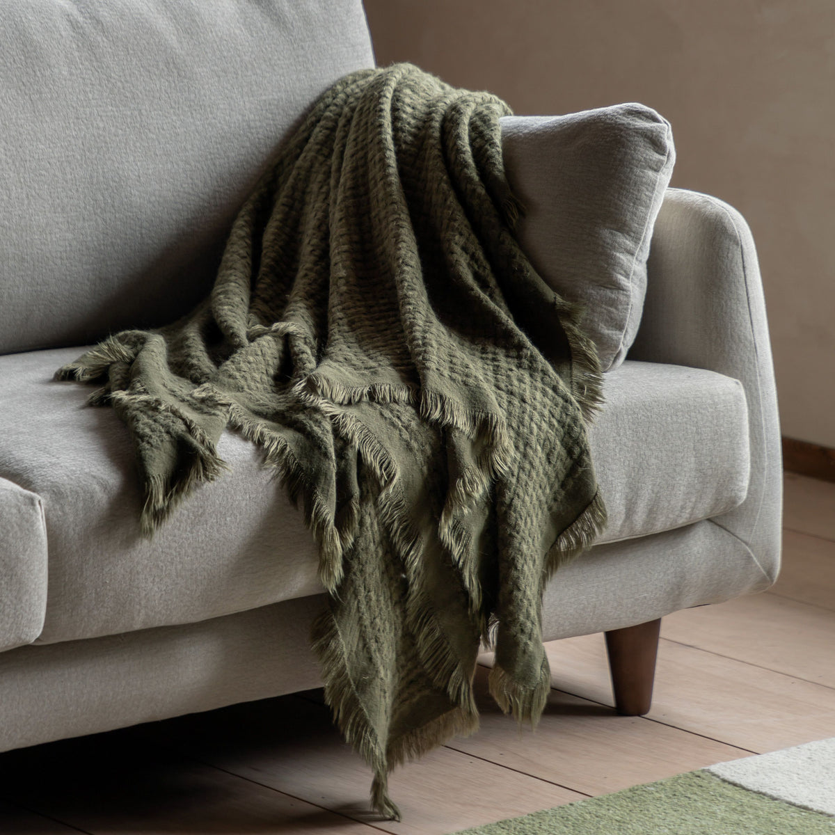 Soft Touch Waffle Throw Olive