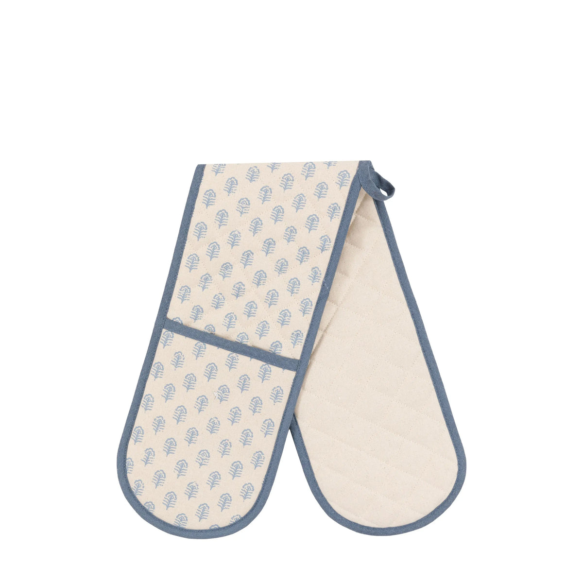 Fleur Floral Stamp Double Oven Glove Blue