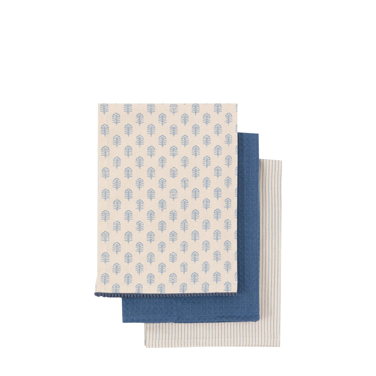 Fleur Floral Stamp Tea Towel Blue 3pk