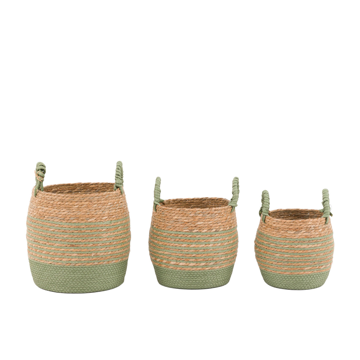Drift Seagrass Basket Olive Striped Set of 3
