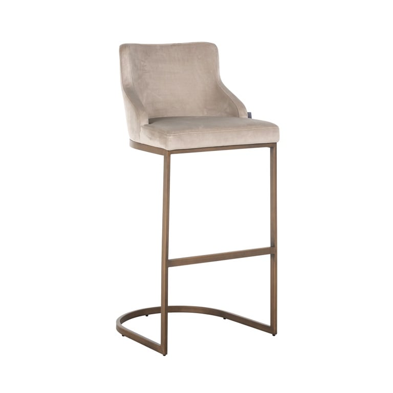 Bar stool Bolton khaki velvet / brushed gold fire retardant (FR-Quartz 903 Khaki)