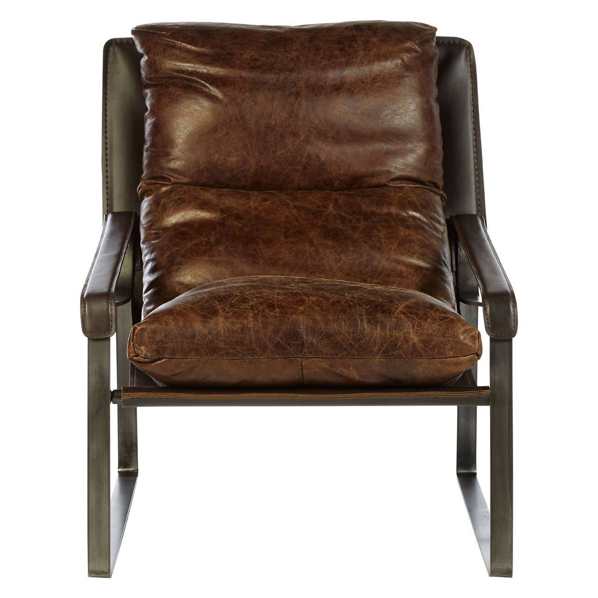Hoxton Brown Leather Sledge Base Lounge Chair