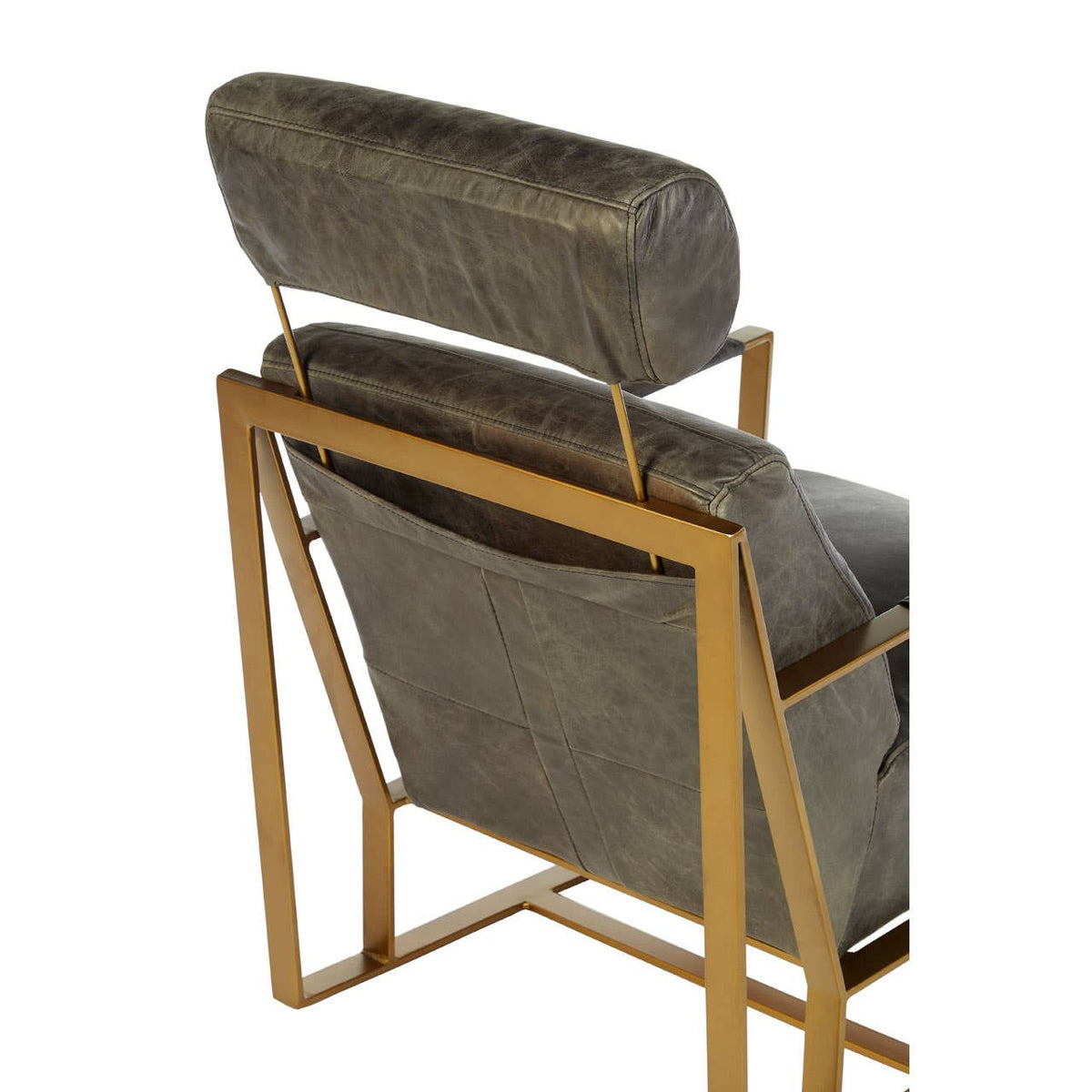 Hoxton Grey Leather Lounge Chair with Rose Gold Finish Frame