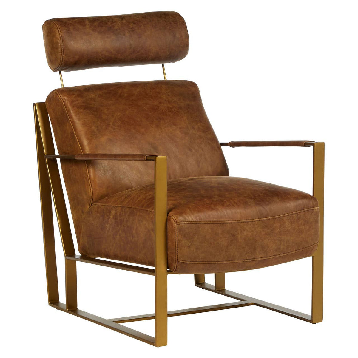 Hoxton Light Brown Leather Lounge Chair With Rose Gold Frame