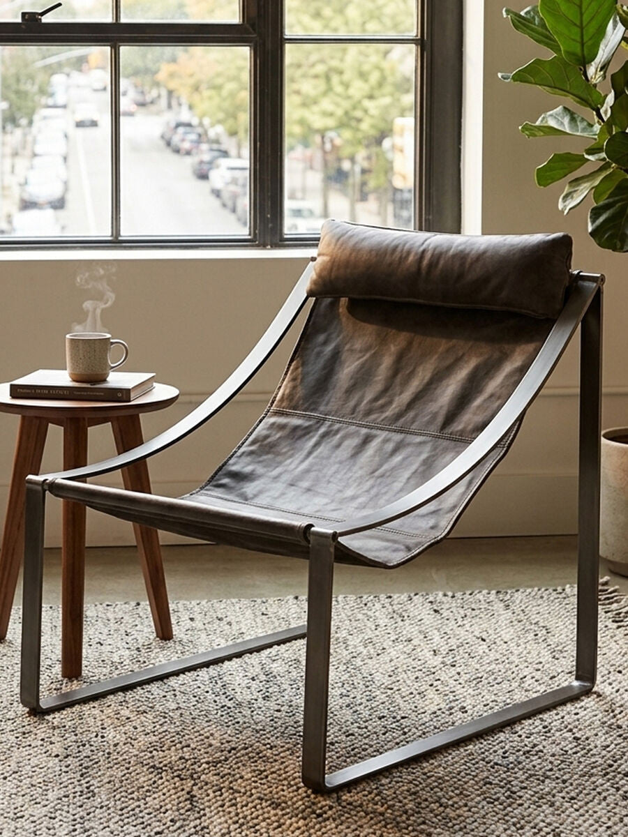Hoxton Antique Black Leather Sling Chair