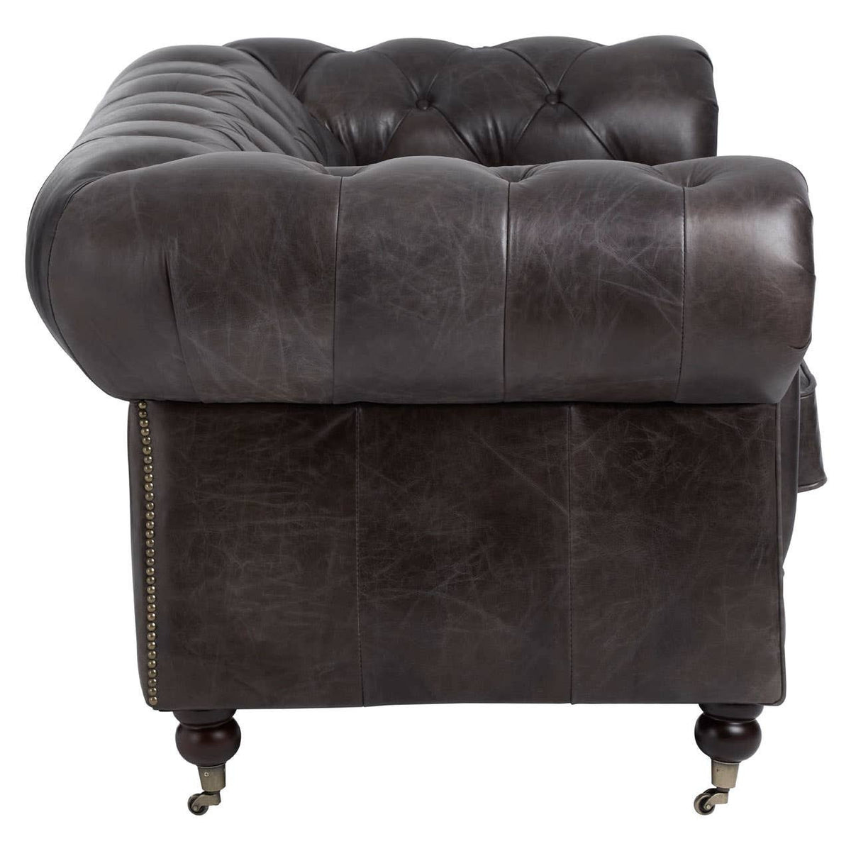 Victor Dark Grey Brown Leather Chesterfield 2 Seat Sofa