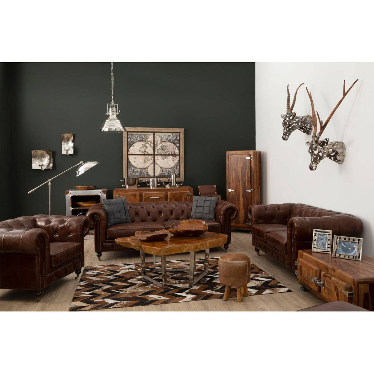 Victor Dark Grey Brown Leather Chesterfield 2 Seat Sofa