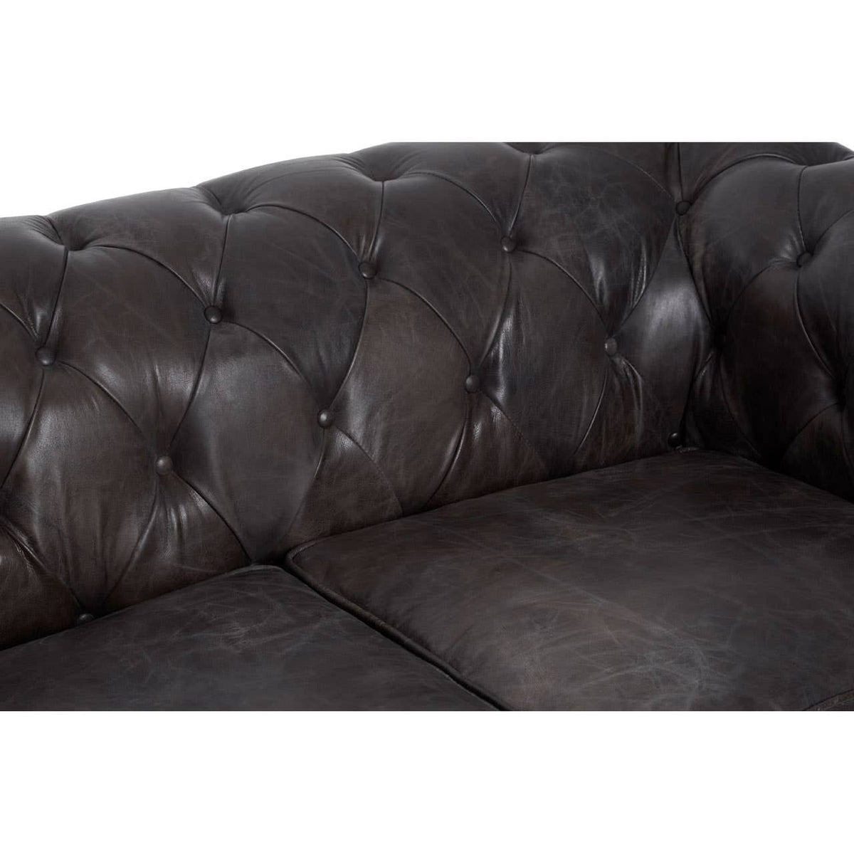 Victor Dark Grey Brown Leather Chesterfield 2 Seat Sofa