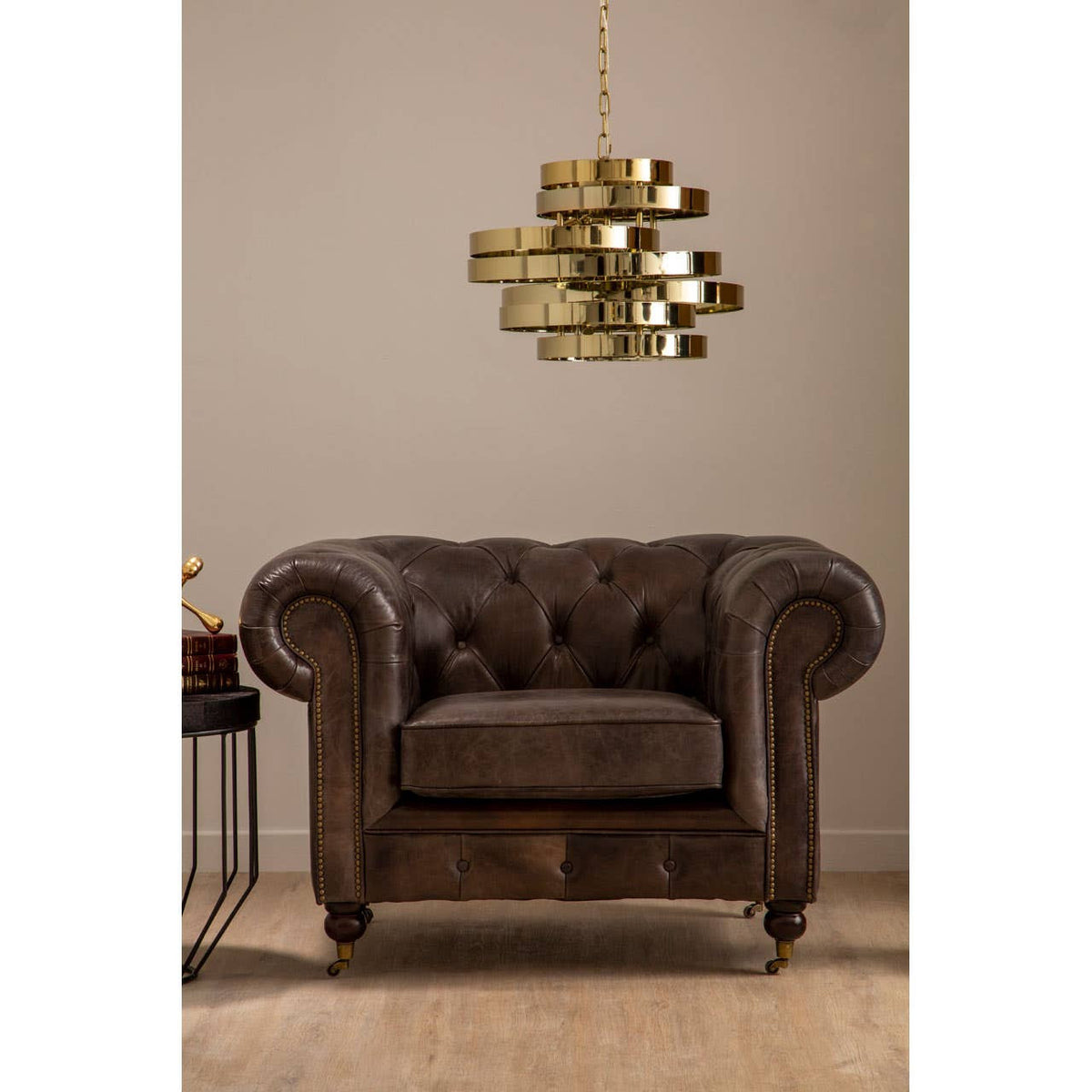 Victor Dark Grey Brown Leather Chesterfield Chair