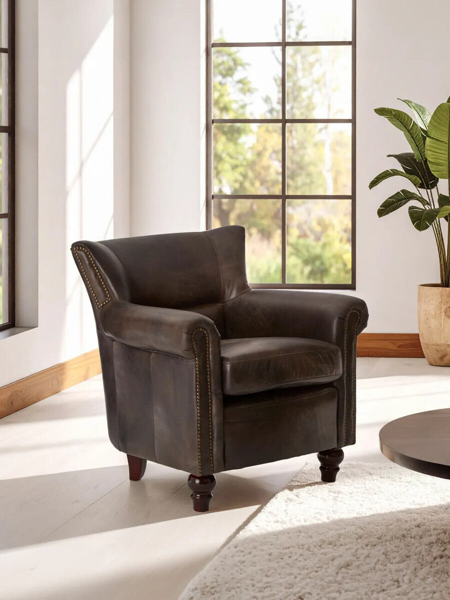 Victor Dark Grey Brown Leather Armchair