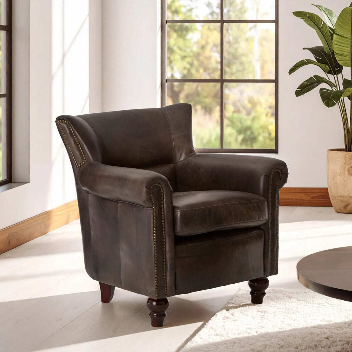Victor Dark Grey Brown Leather Armchair