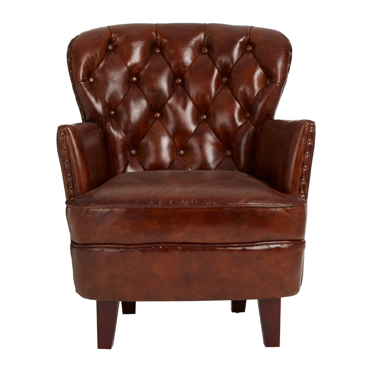 #Victor Brown Leather Armchair with Button Tufted Back