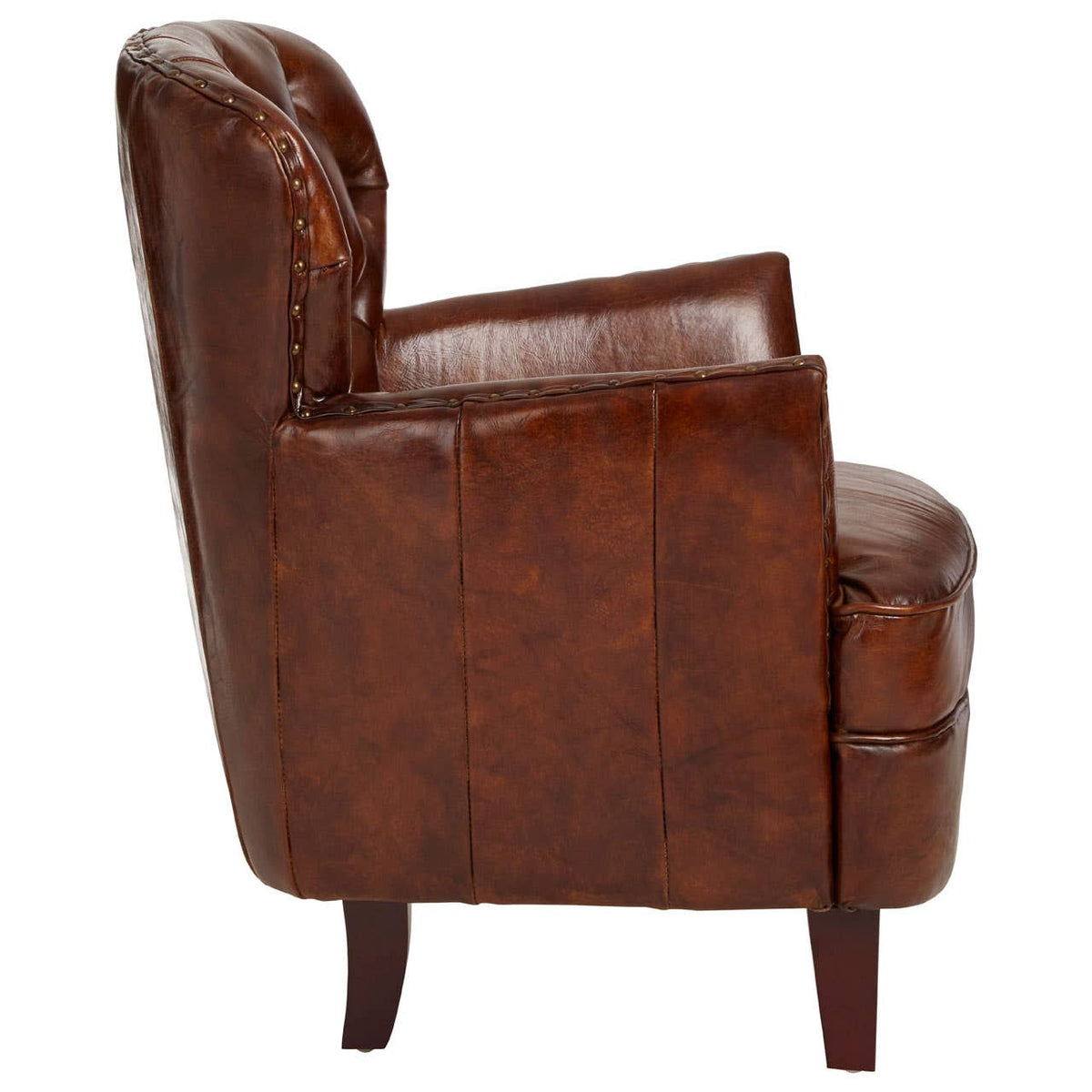 #Victor Brown Leather Armchair with Button Tufted Back