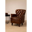 #Victor Brown Leather Armchair with Button Tufted Back