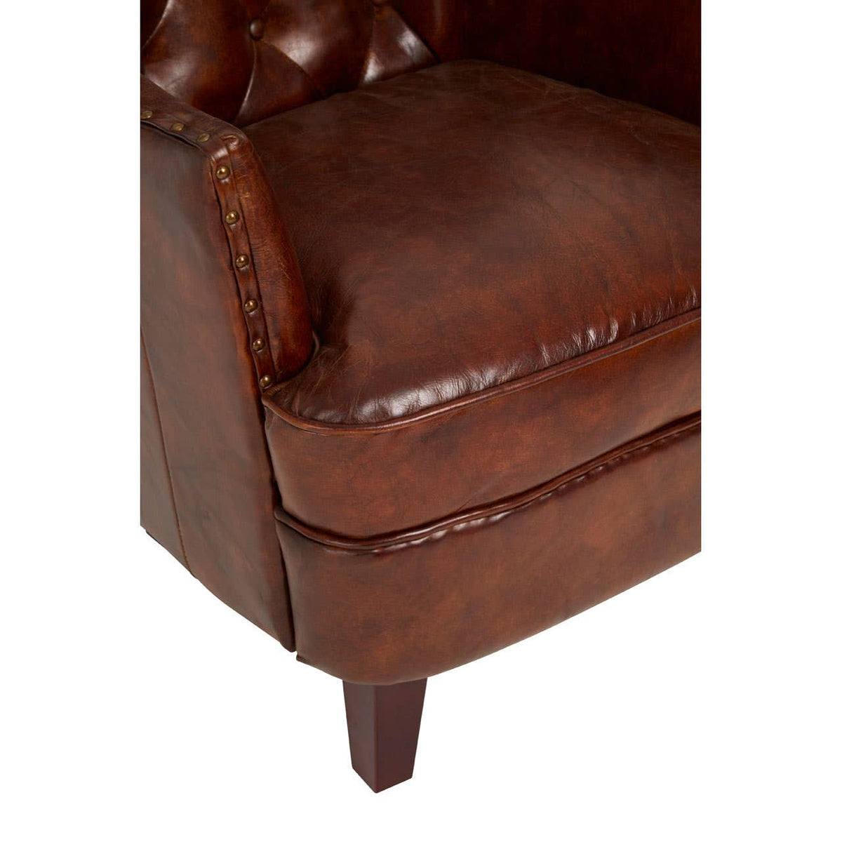 #Victor Brown Leather Armchair with Button Tufted Back