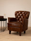 #Victor Brown Leather Armchair with Button Tufted Back