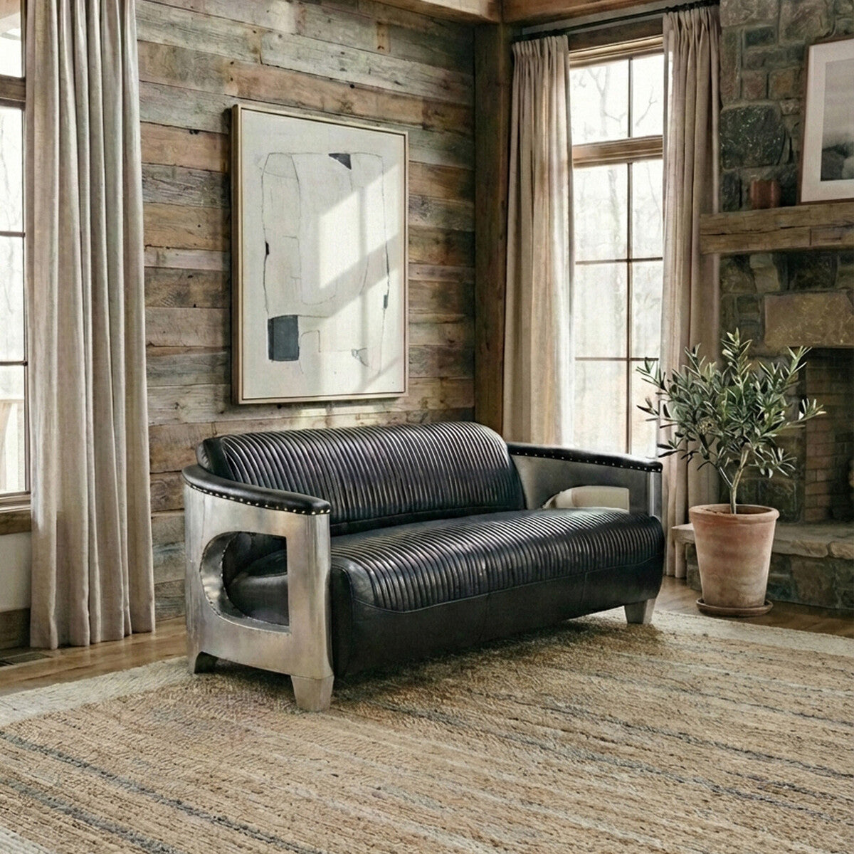 Victor 3 Seat Black Leather Sofa
