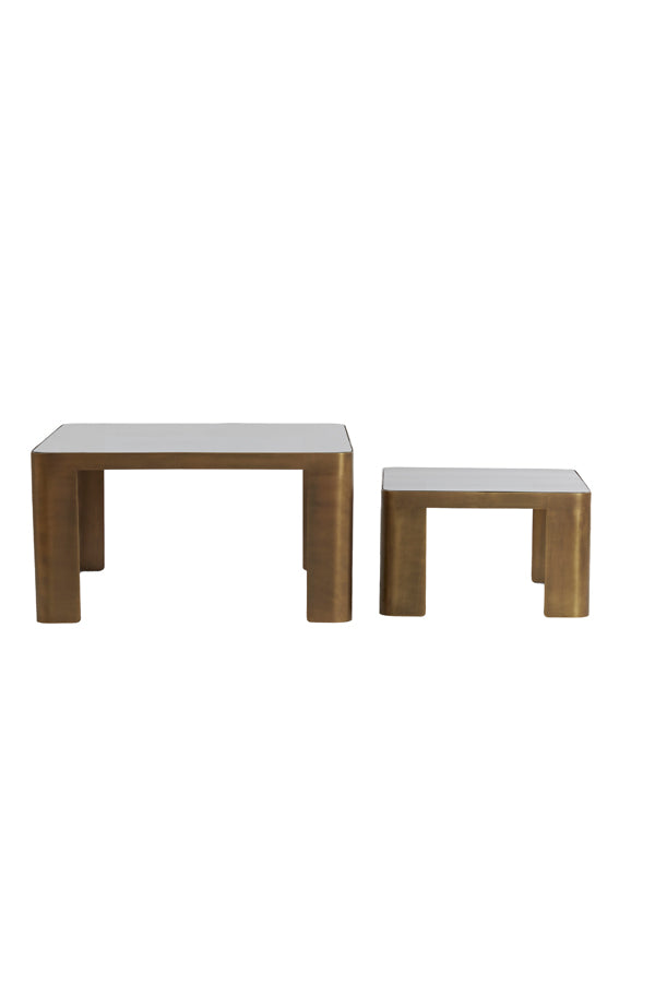 Coffee table S/2 50x50x30+75x75x40 cm OXE ant. br+smoked gl.