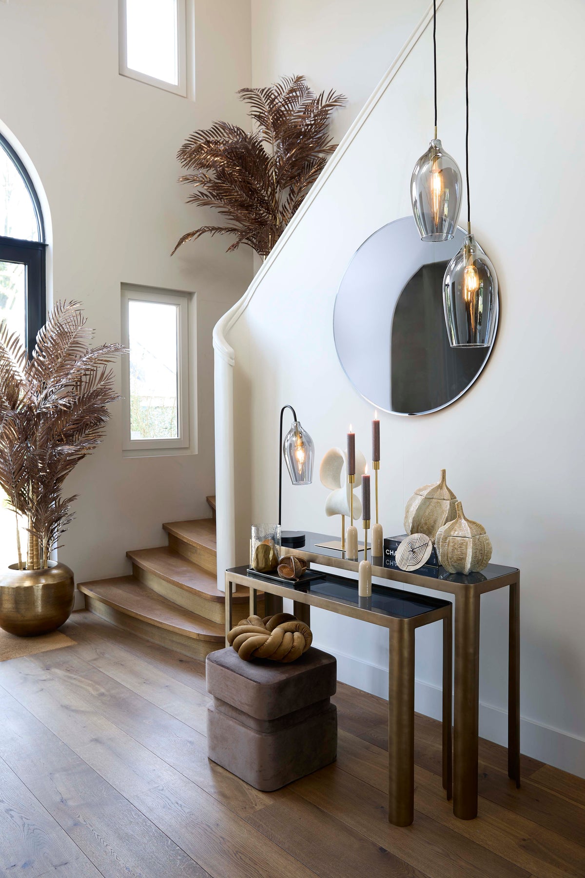 Console S/2 100x30x70+120x35x80 cm OXE ant. br+smoked gl.