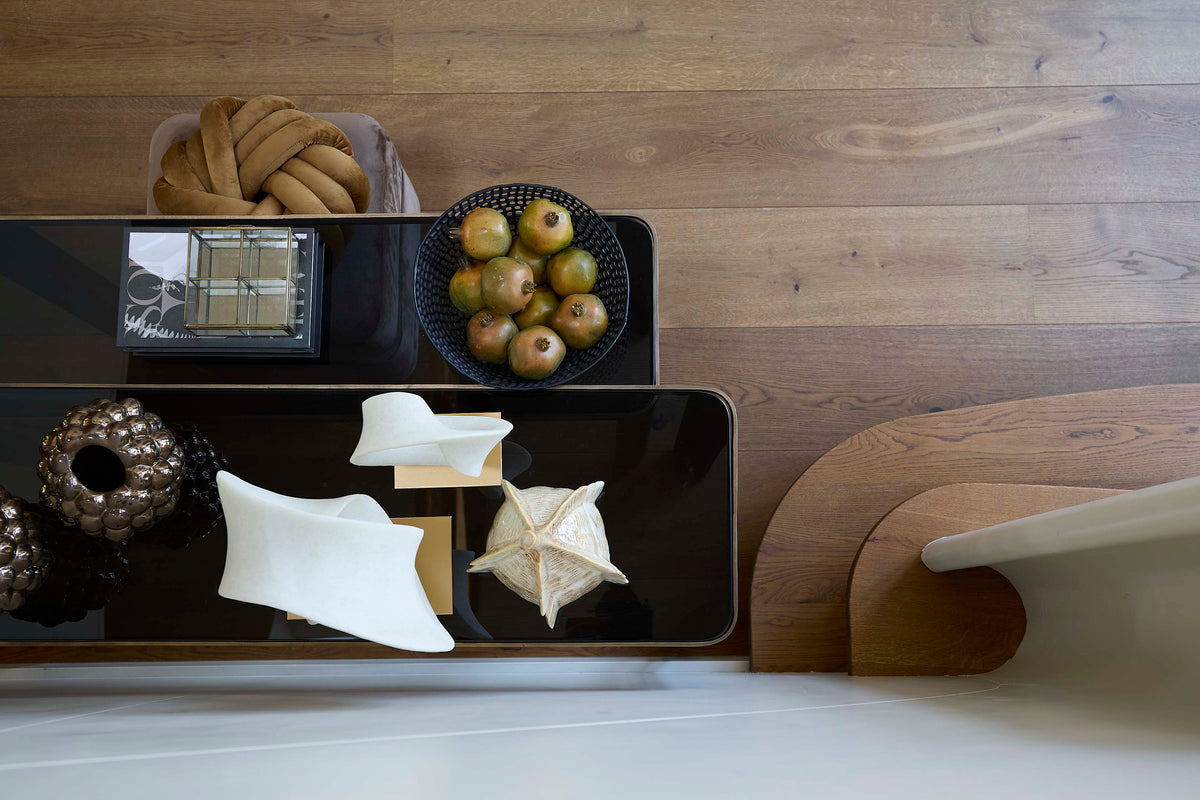 Console S/2 100x30x70+120x35x80 cm OXE ant. br+smoked gl.