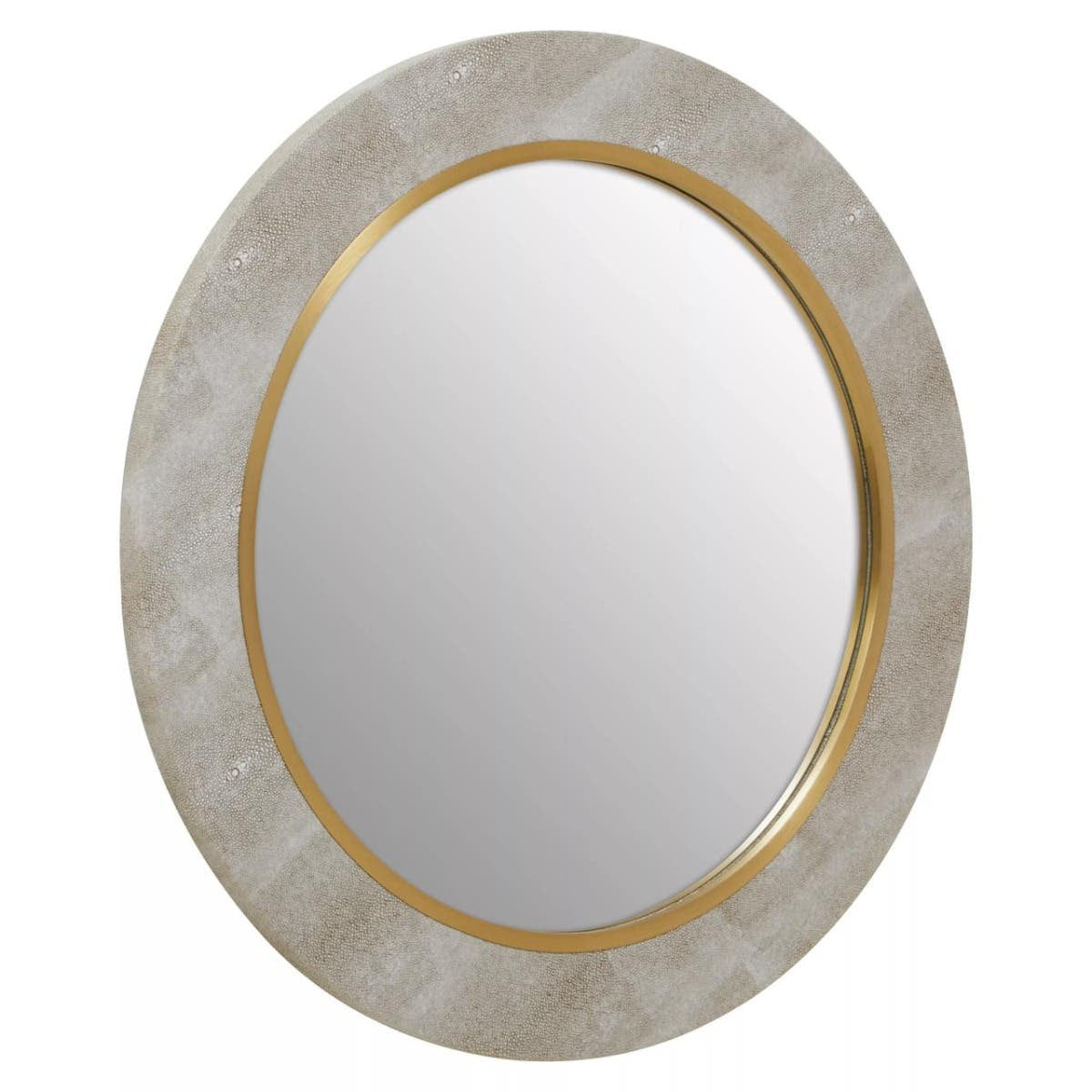 Cadio Shagreen Effect and Gold Inlay Round Wall Mirror