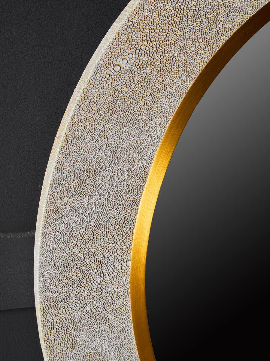 Cadio Shagreen Effect and Gold Inlay Round Wall Mirror