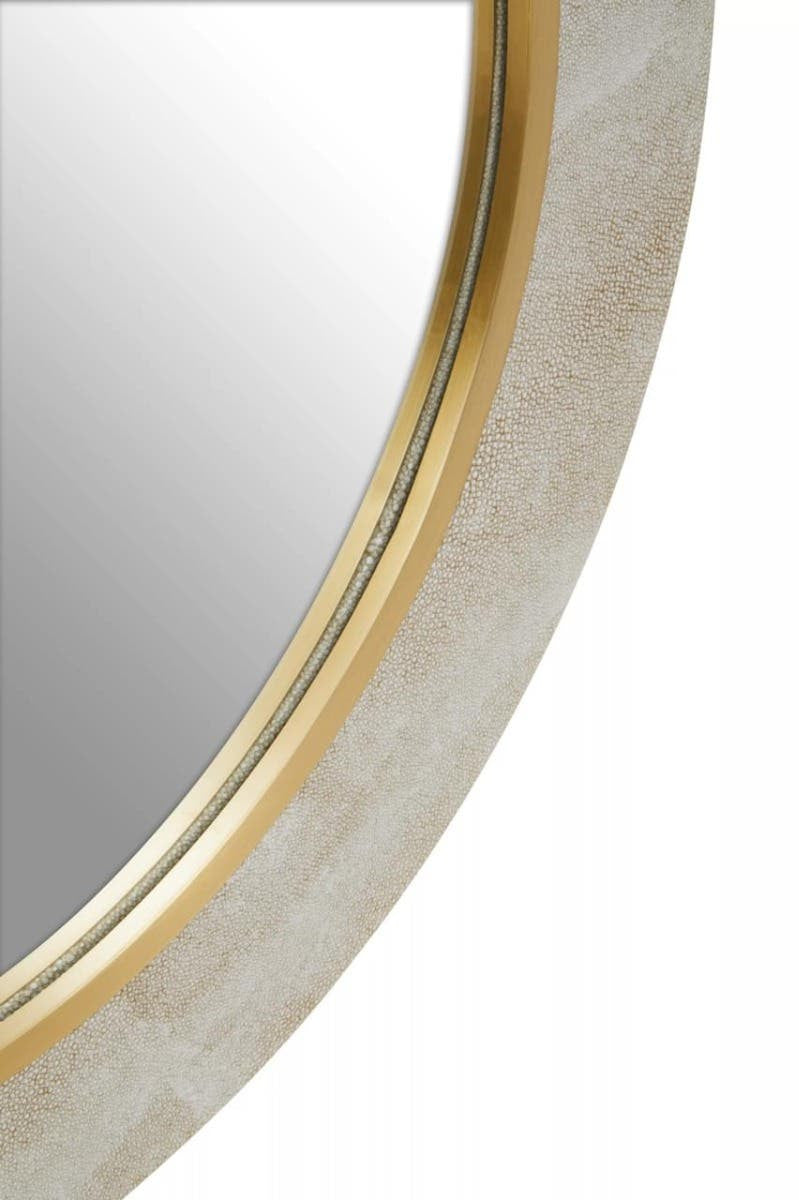 Cadio Shagreen Effect and Gold Inlay Round Wall Mirror