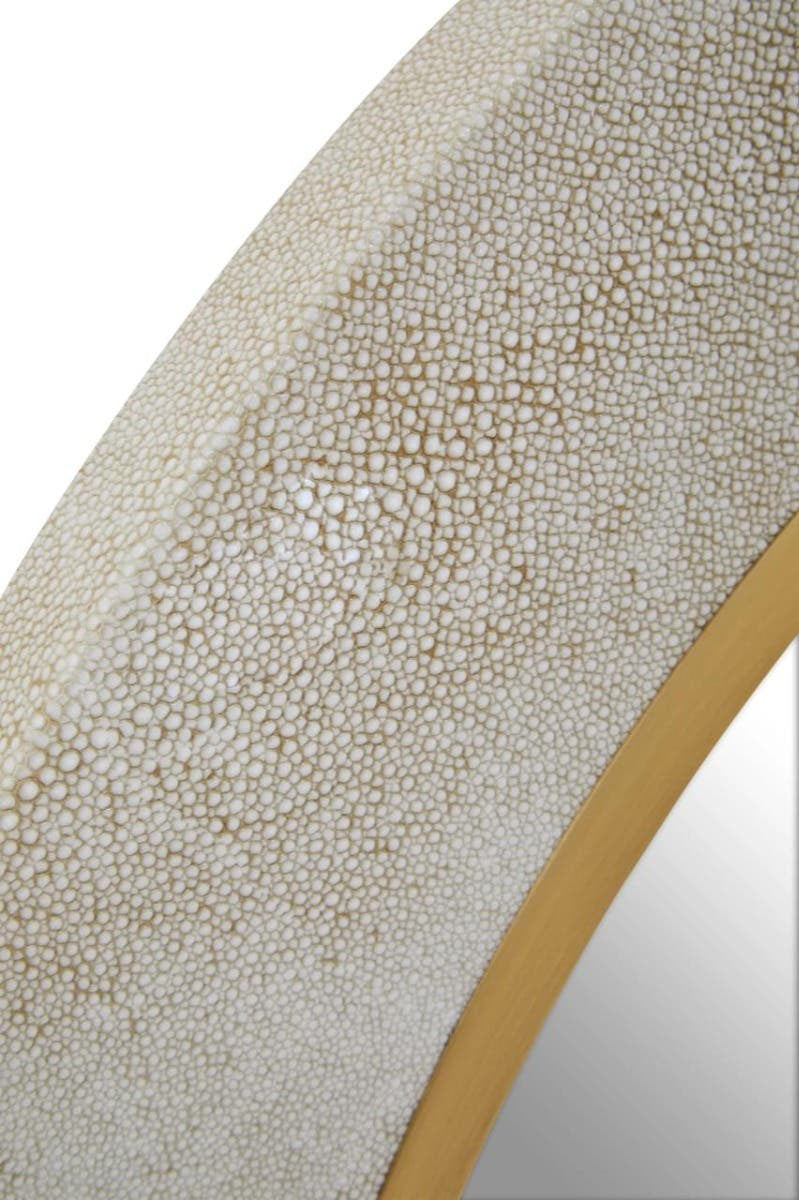 Cadio Shagreen Effect and Gold Inlay Round Wall Mirror