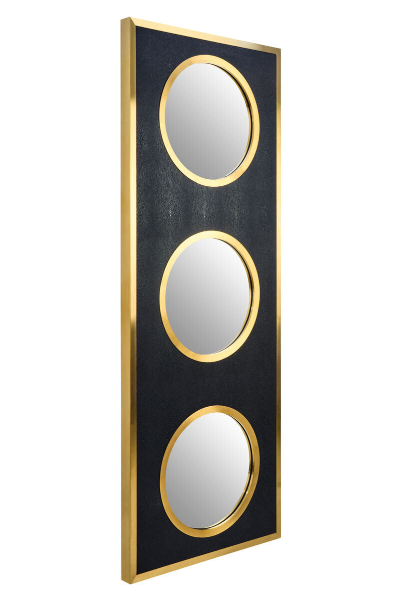 Cardona Black Shagreen Effect Wall Mirror with Gold Frame