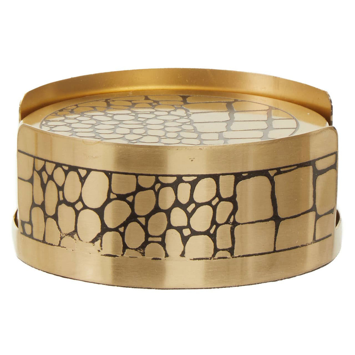 Meko Set of 4 Gold Finish Croc Pattern Coasters And Holder